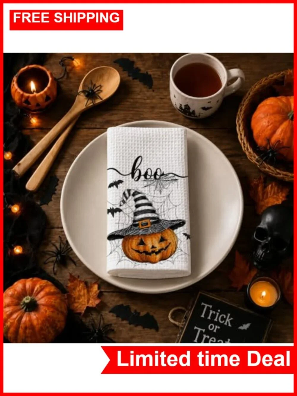 Halloween Pumpkin Kitchen Towels Set of 2 Soft Absorbent 16x24
